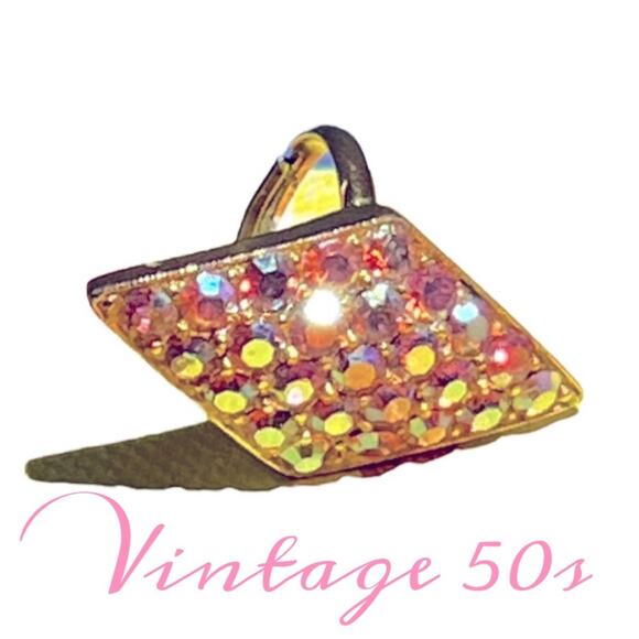 VINTAGE 1950s PINK RHINESTONES Cocktail Ring JUDY LEE JEWELRY - Picture 1 of 13